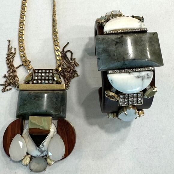 J.Crew Mixed Stone Wooden Cuff Bracelet Smoky - Picture 12 of 12